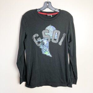 G Star Raw Logo Long Sleeve T Shirt Small Black Mens